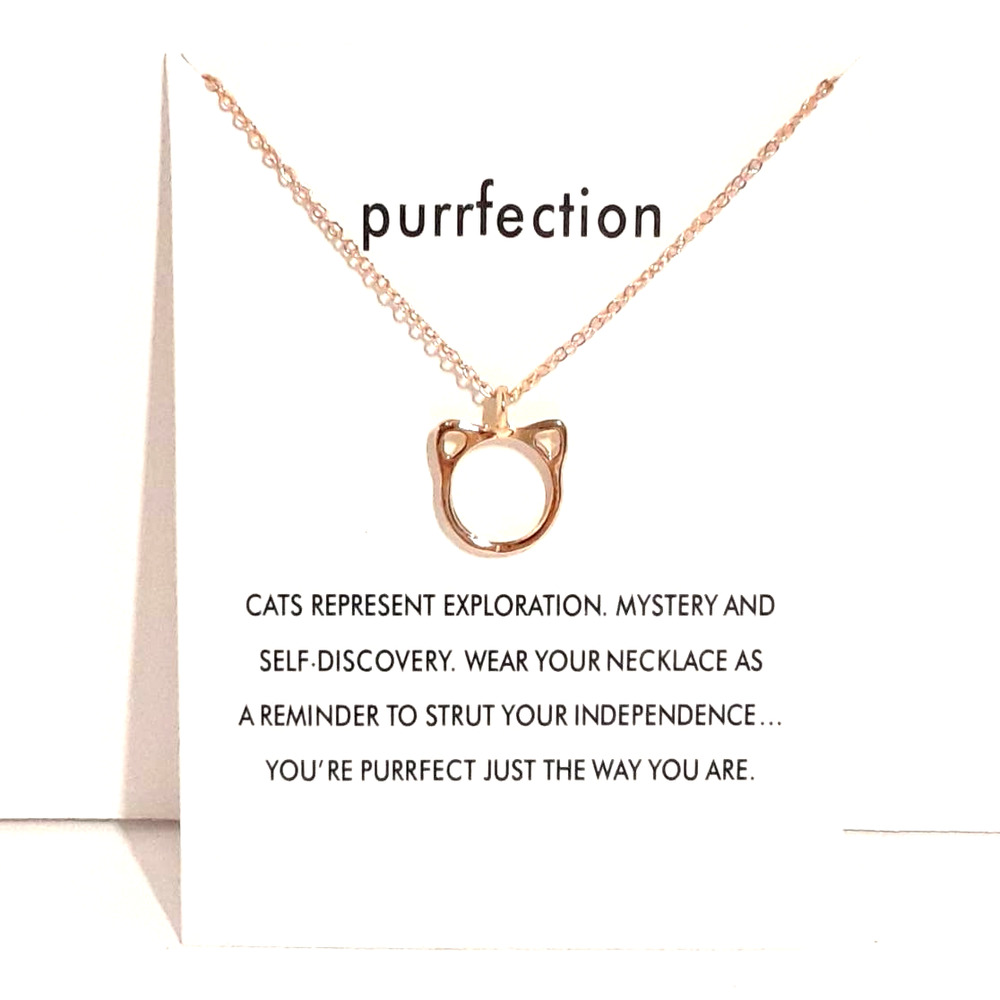 Purrfection Mod Cat Outline Pendant Necklace - NEW! US Seller, Gold Tone, Kawaii